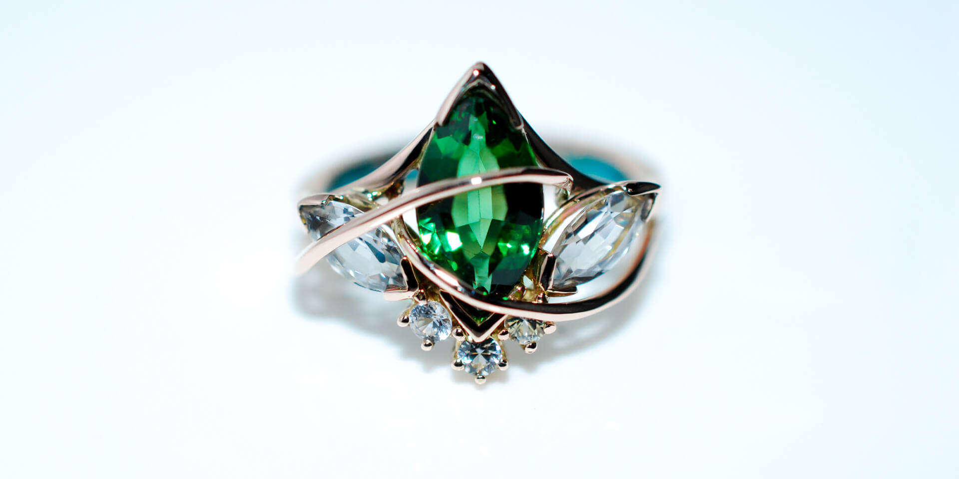 Ring with marquise-cut green tourmaline