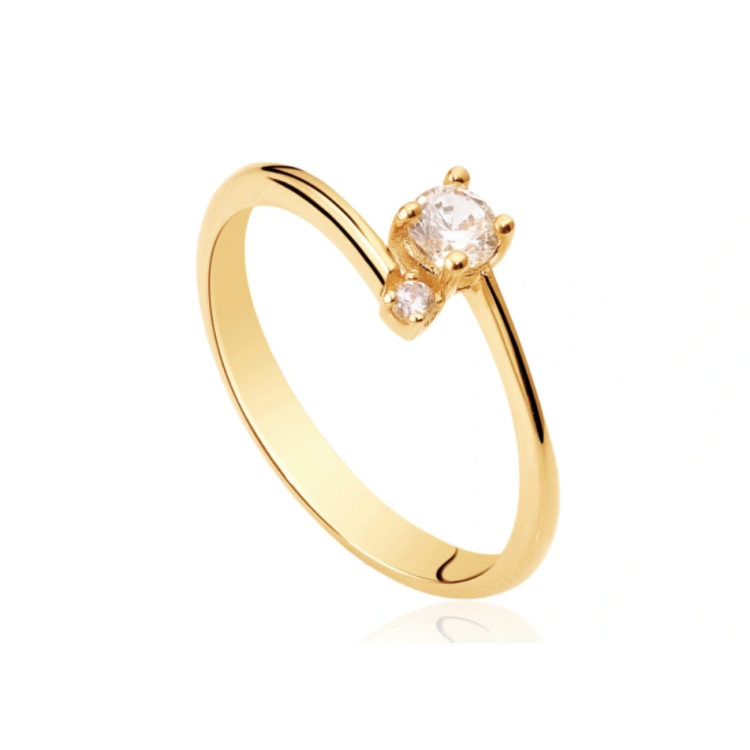 Yellow gold ring with two brilliant-cut stones
