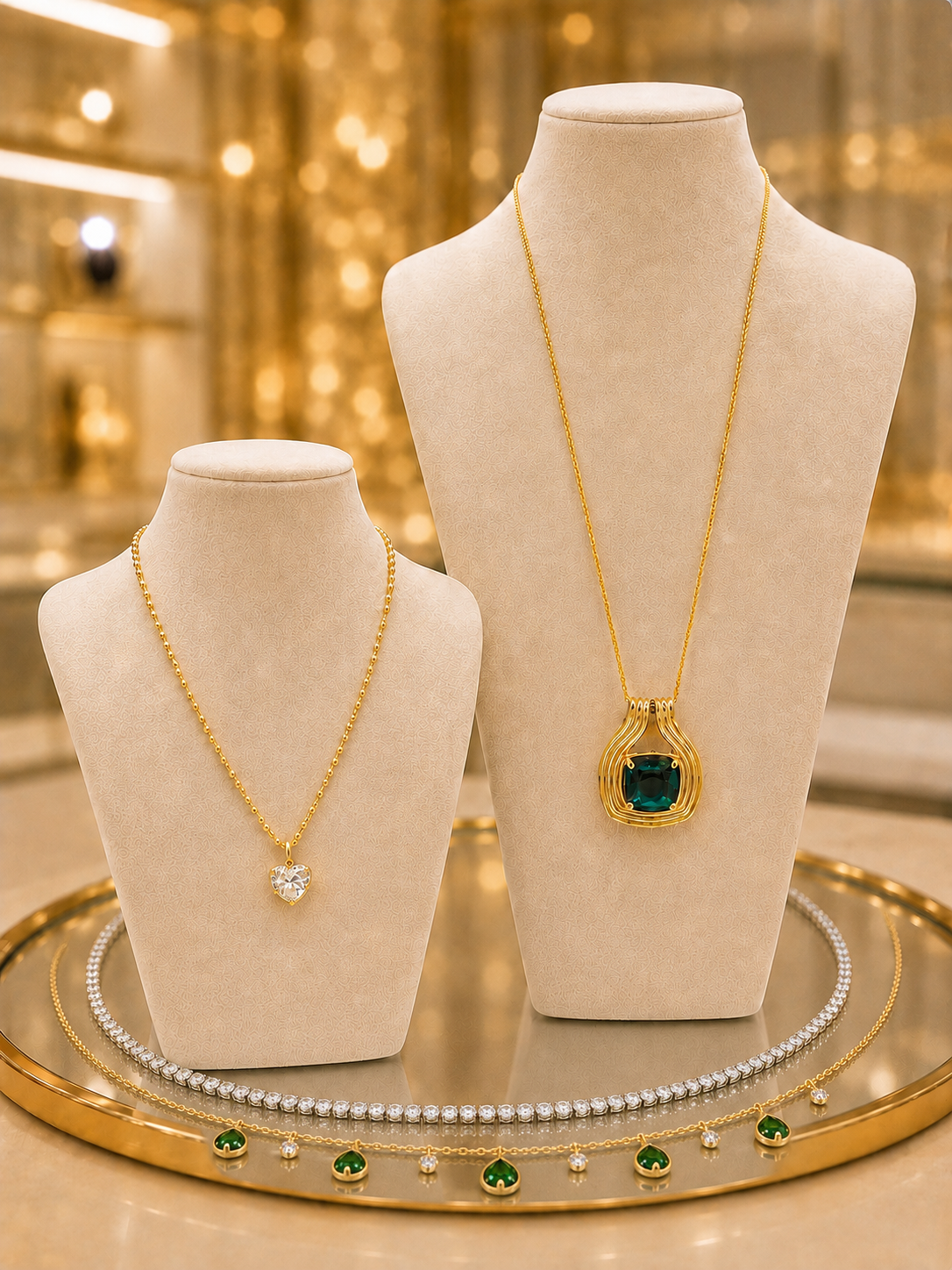 Yellow gold pendant with green cushion-cut stone