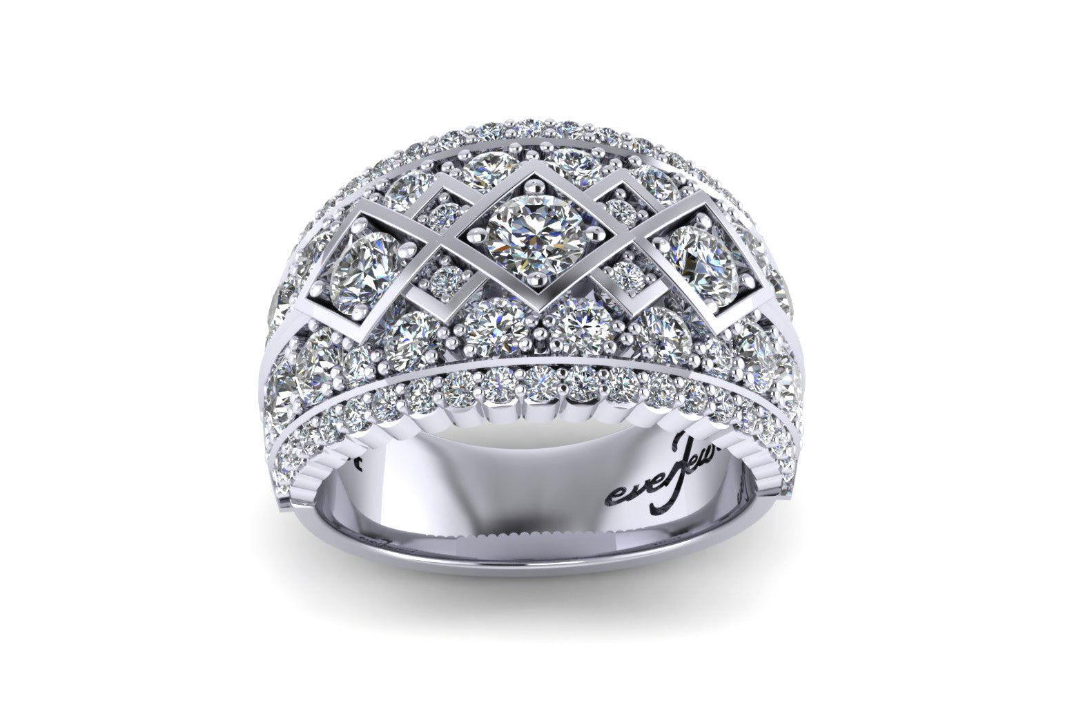 Wide white gold ring with diamonds