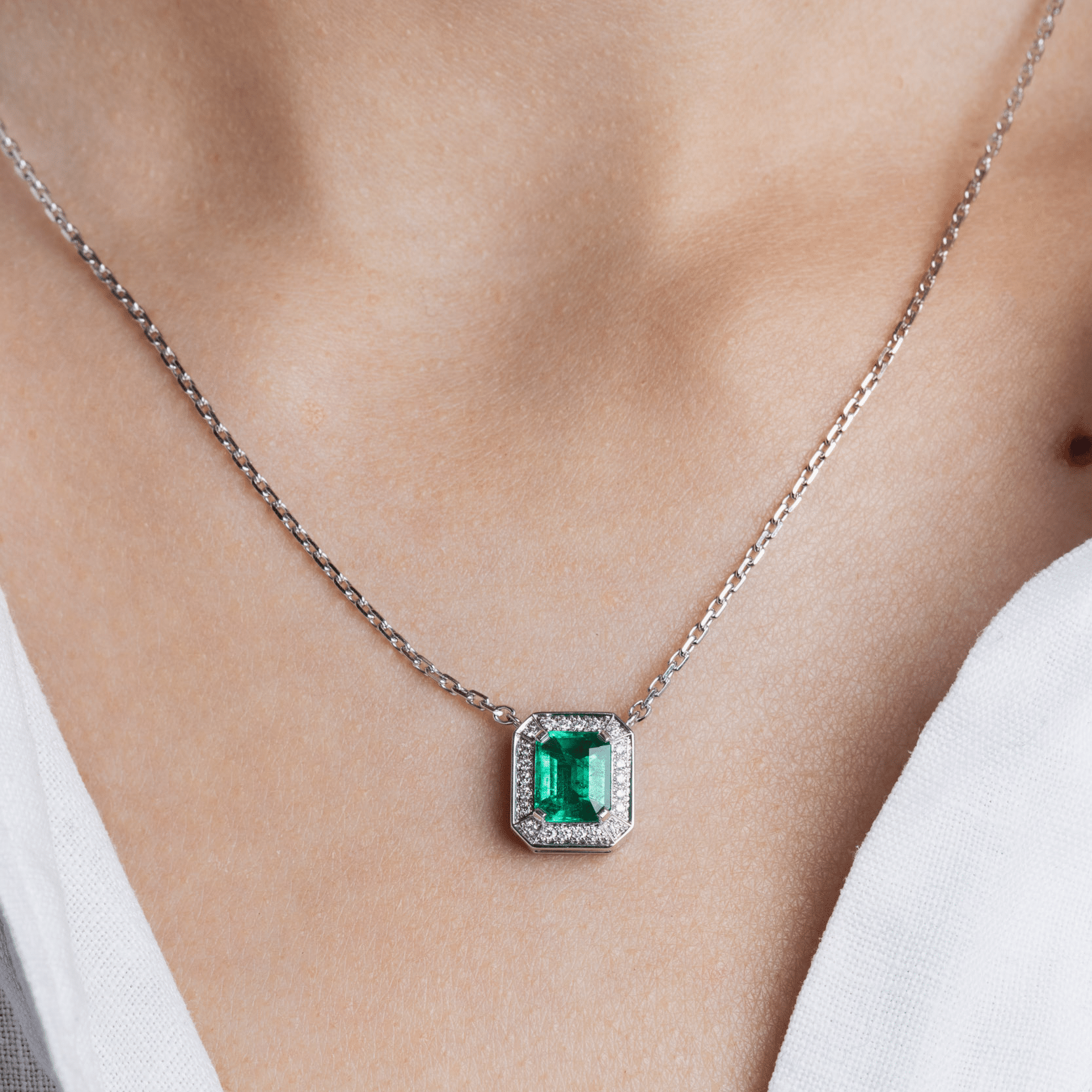 Collier émeraude et diamants – Art Déco – Création unique