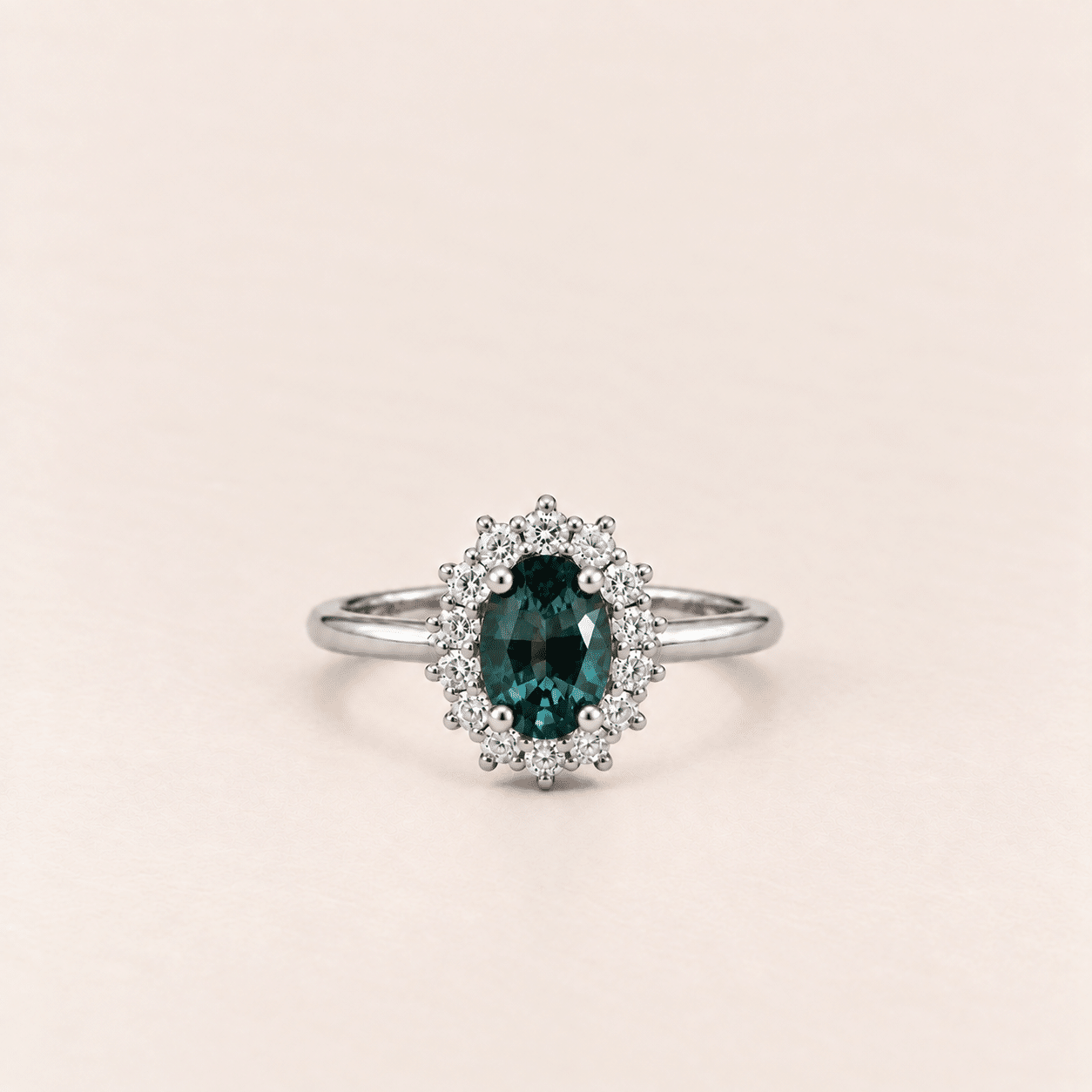 Bague saphir teal et diamants – Marguerite