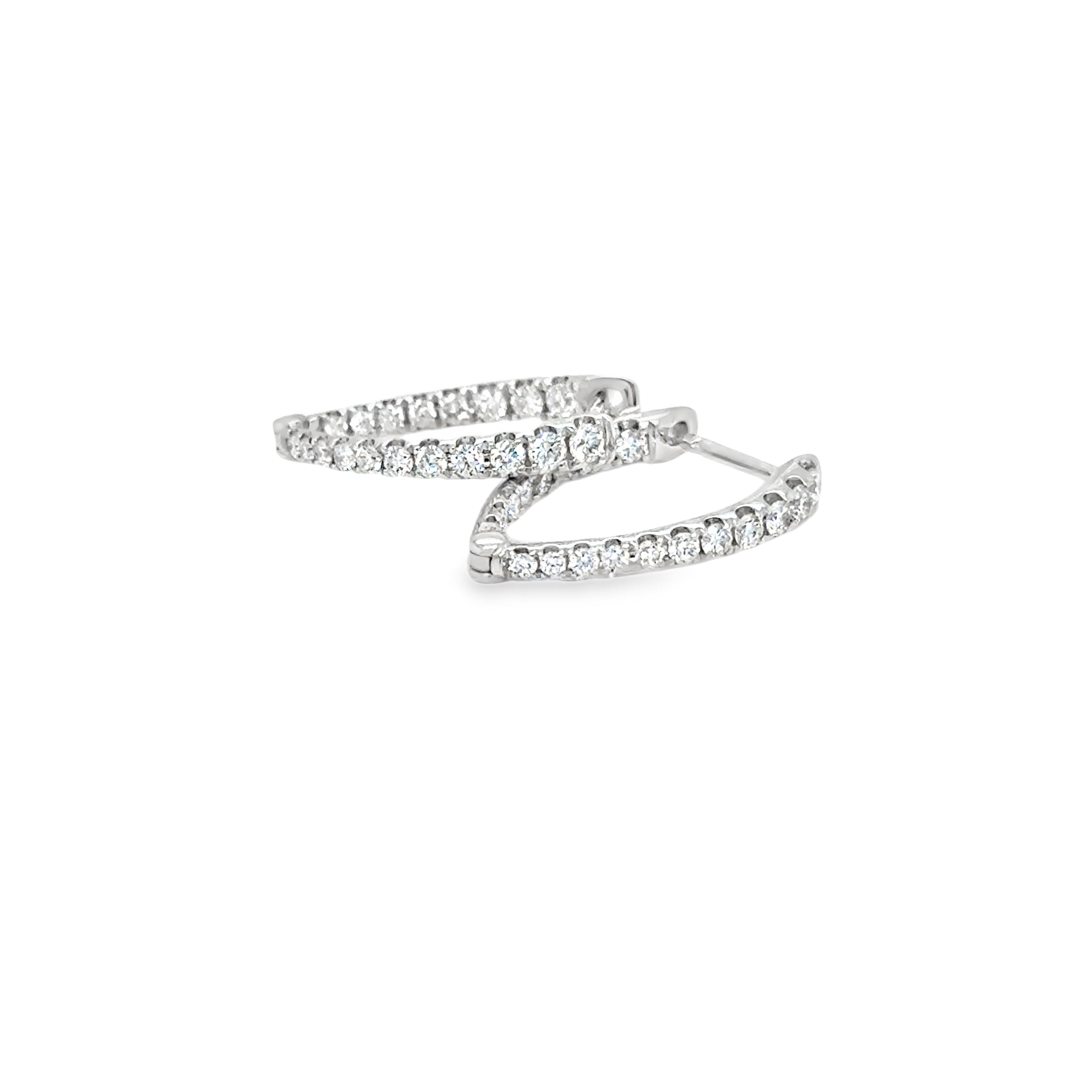 Diamond set v shaped huggies in 18k white gold