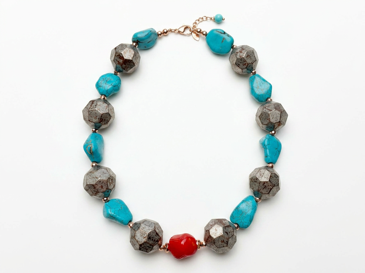 Necklace with turquoise, agate and coral