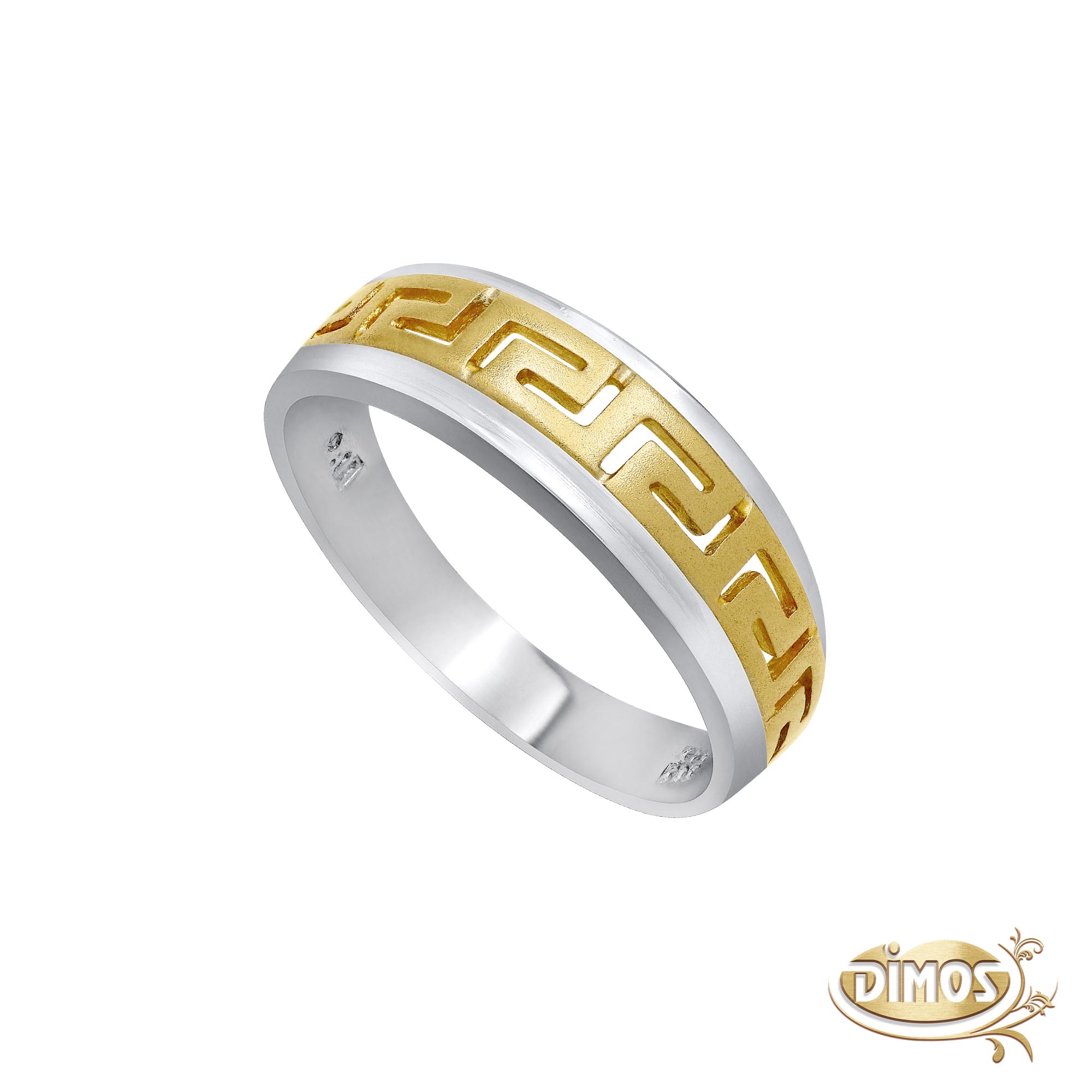 14k Gold and Silver Greek Key Dainty Band Ring