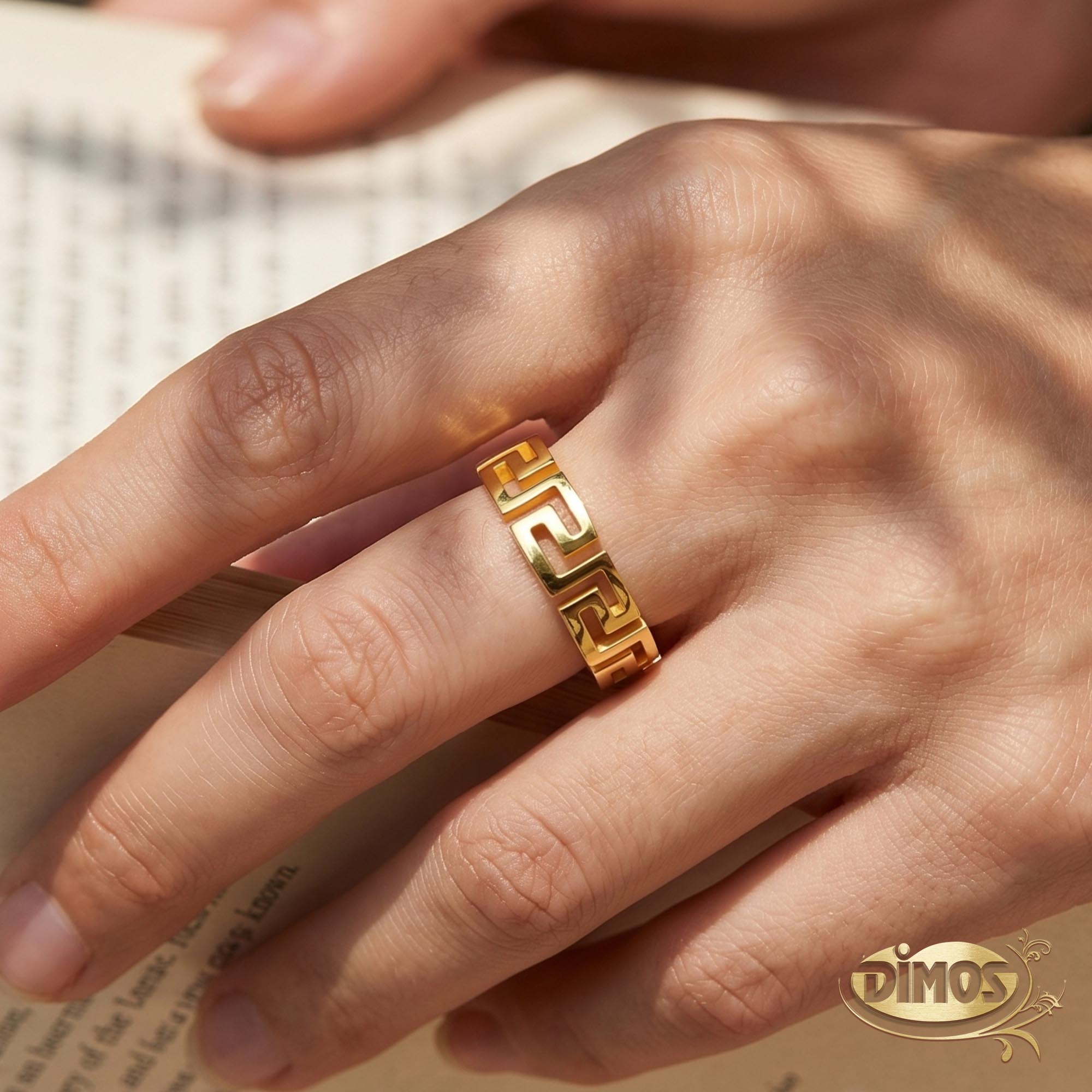 14k Gold Unisex Meander Band