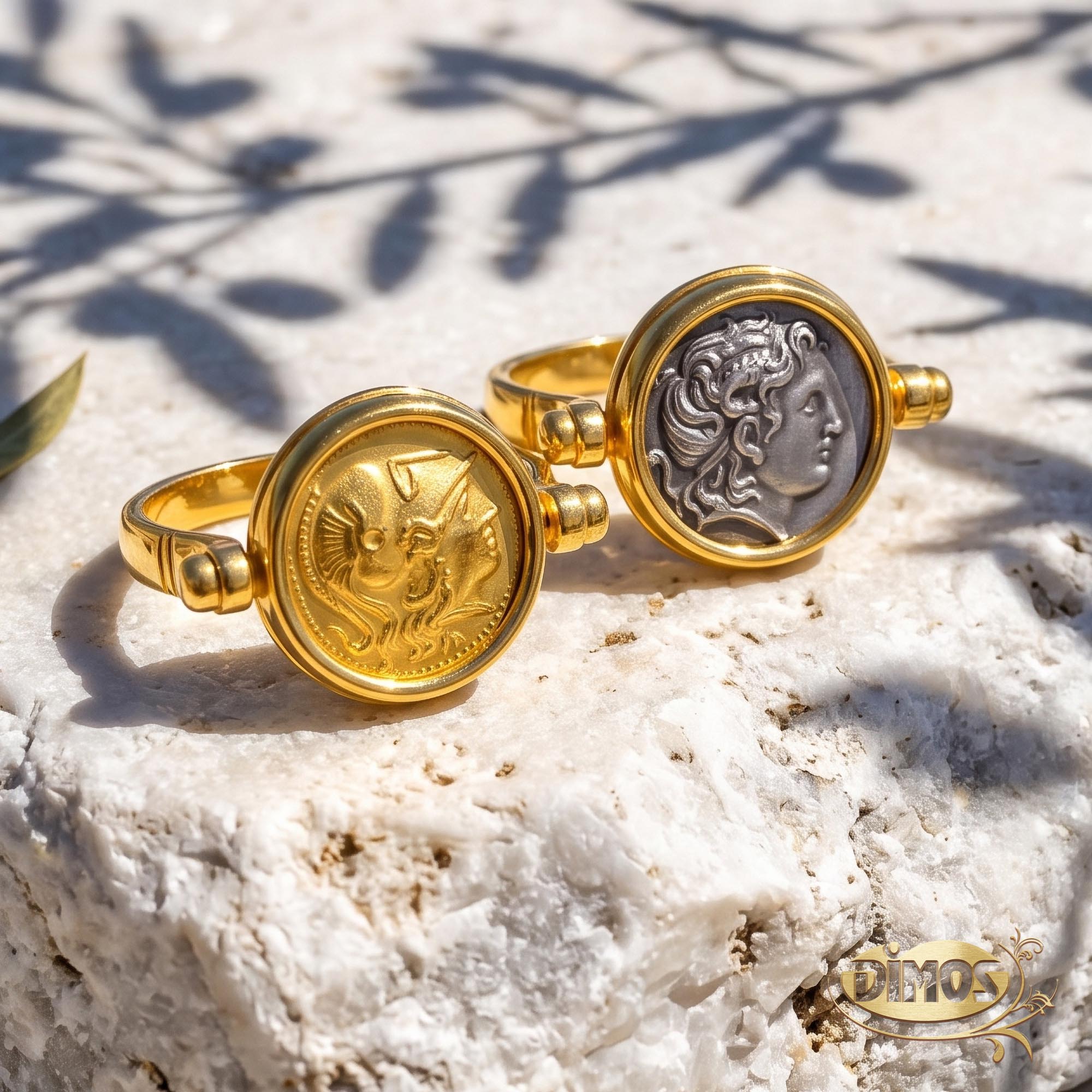 Goddess Athena and Alexander the Great Reversible Ring