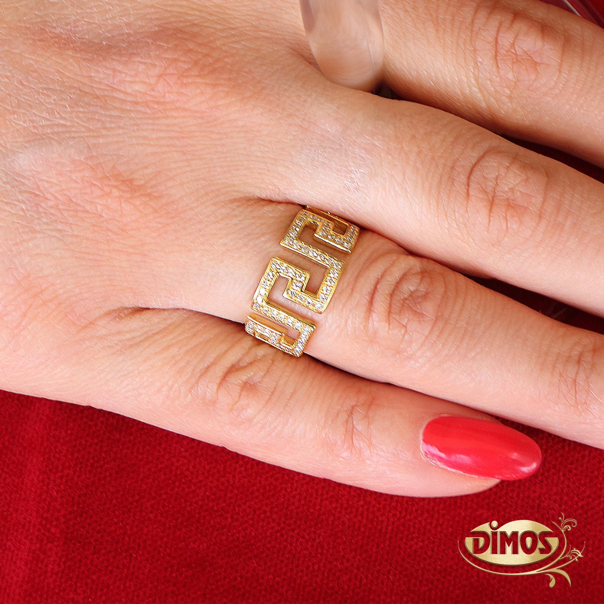 Gold Greek Key Diamonds Band Ring