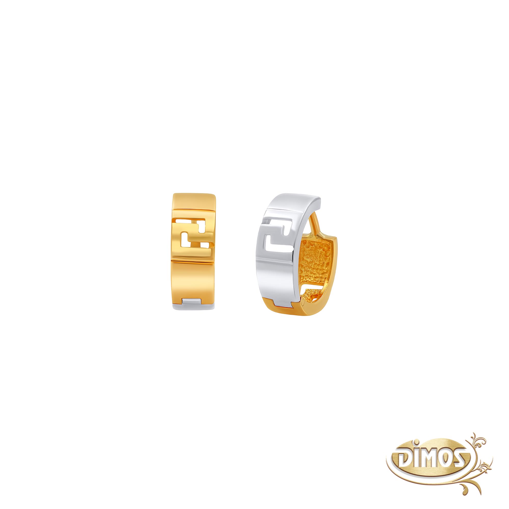 Two Tone Gold Greek key Hoops Earrings