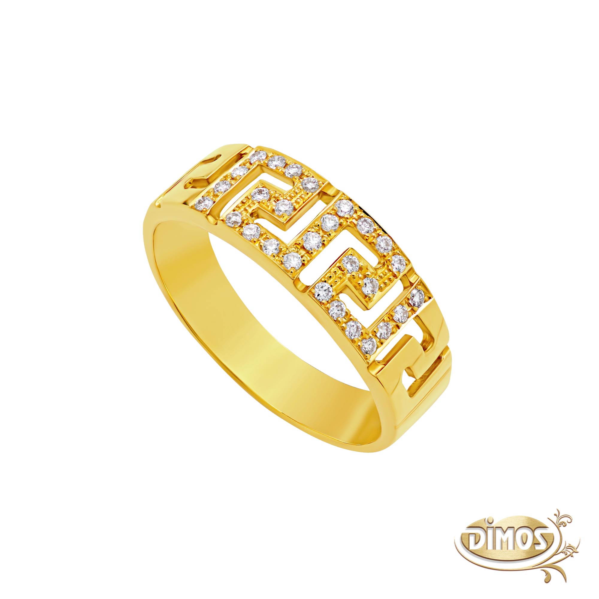 18k Yellow Gold Diamond Greek Key Ring