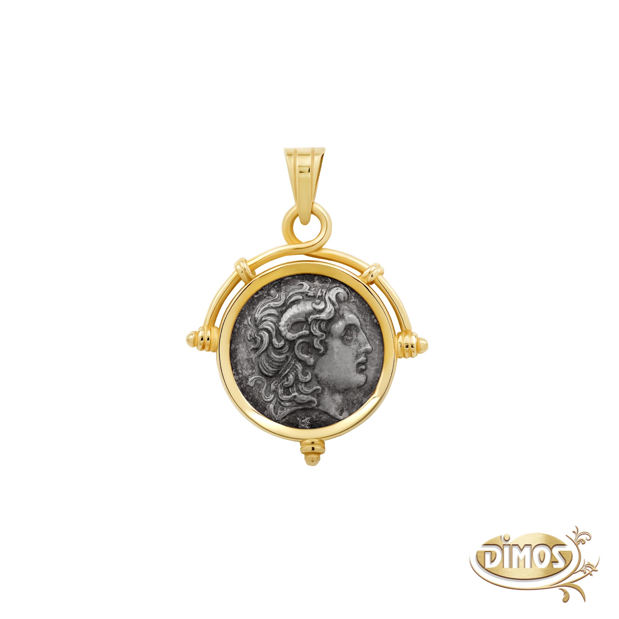 14k Gold Alexander the Great & Athena Silver Coin Pendant