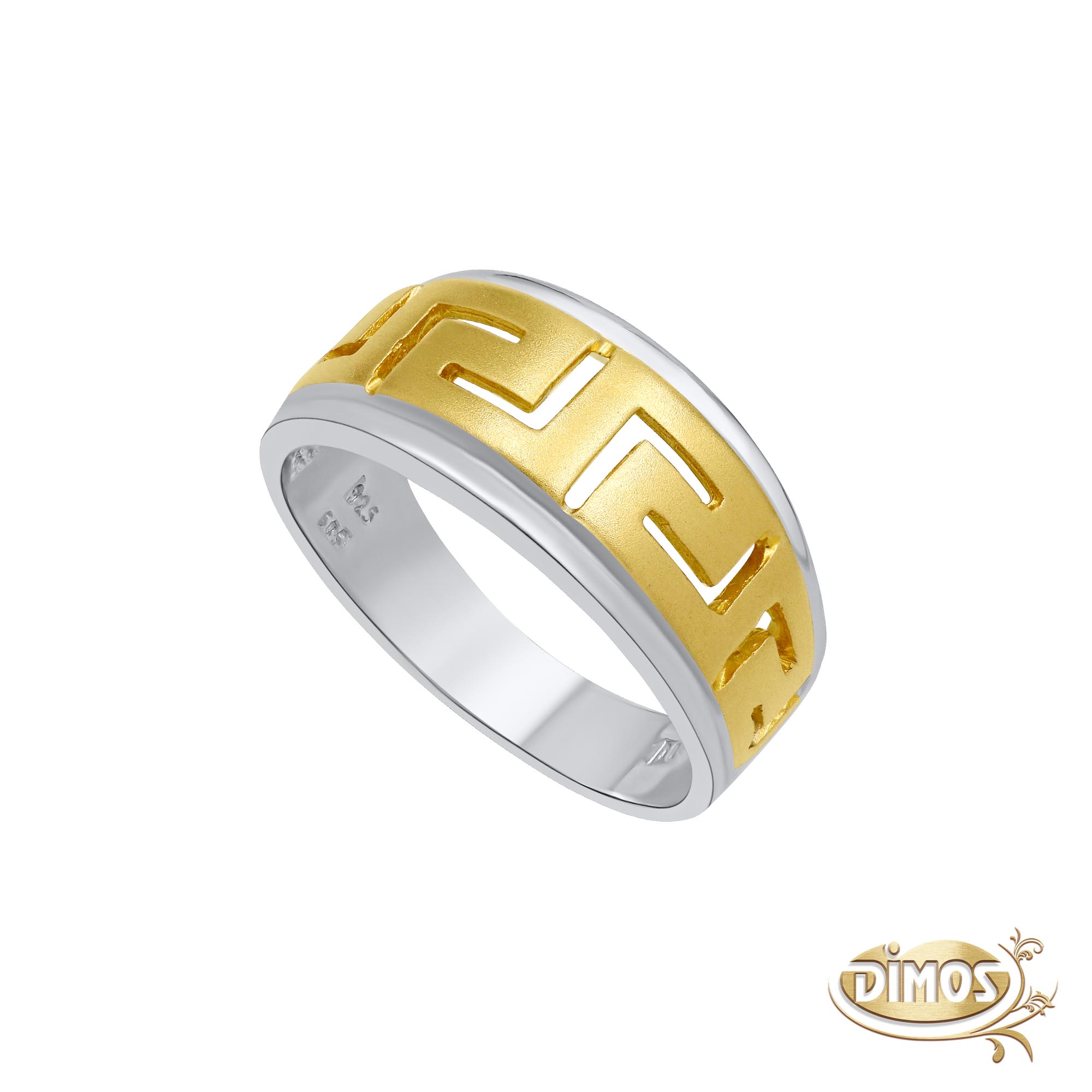14k Matte Gold and Silver Meander Ring
