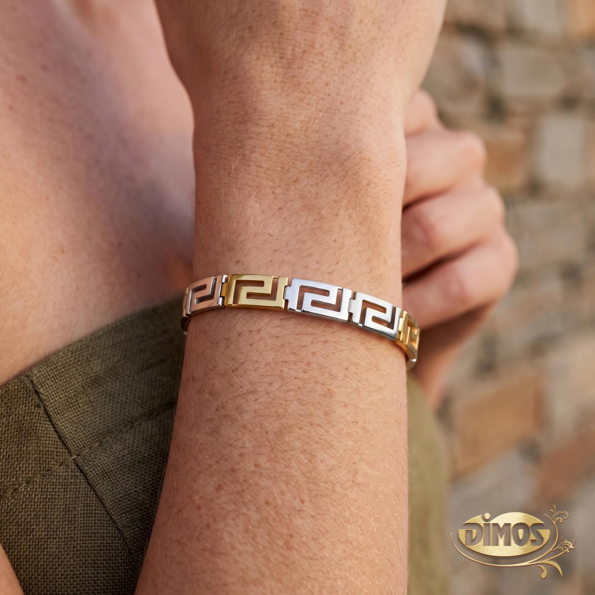 14k Gold and Silver Unisex Greek Key Bracelet