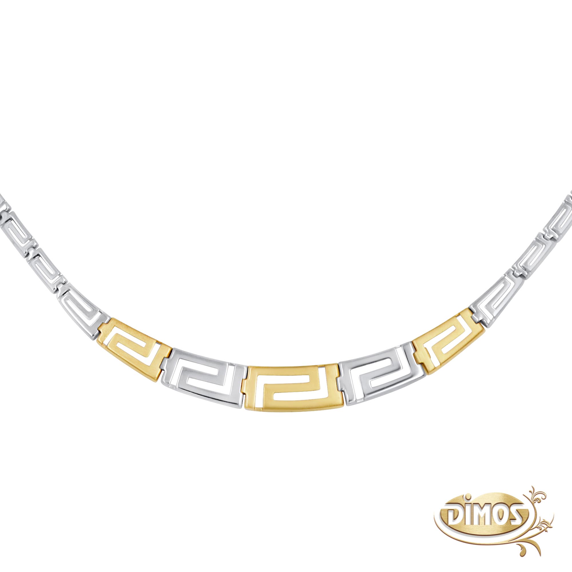 14k Gold and Silver Graduated Greek Key Necklace
