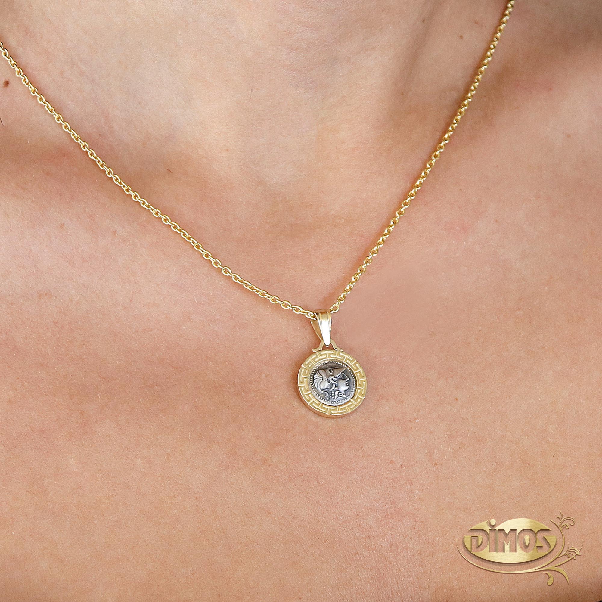 14k Gold & Silver Goddess Athena Coin Replica Pendant