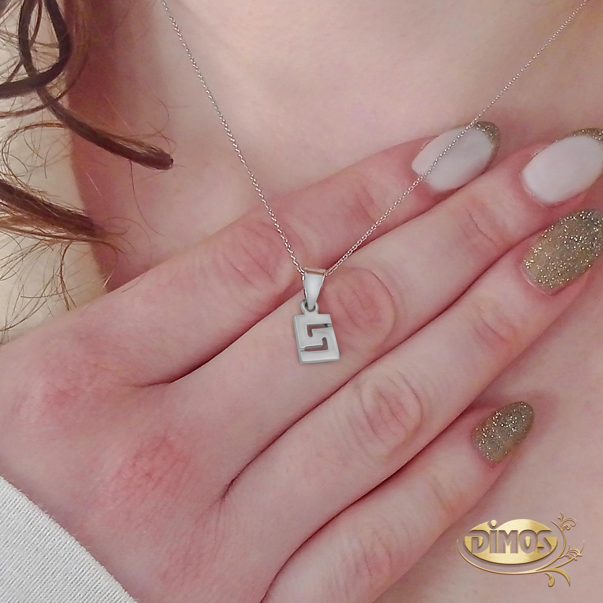 18k White Gold Greek Key Pendant