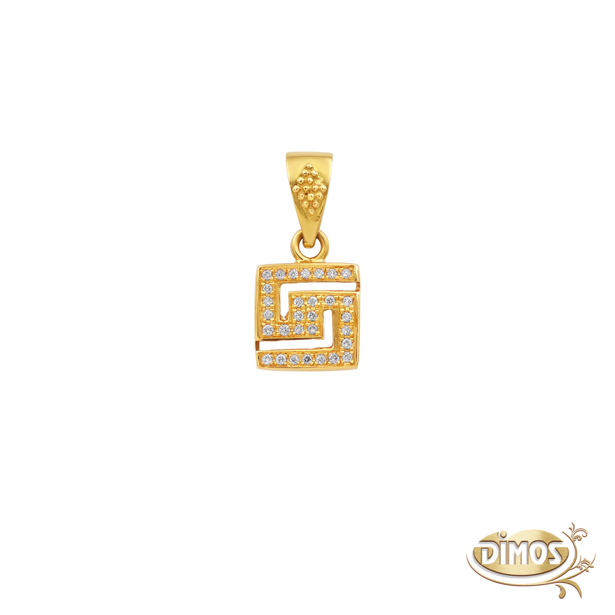 18k Gold Greek Key Pendant with Diamonds