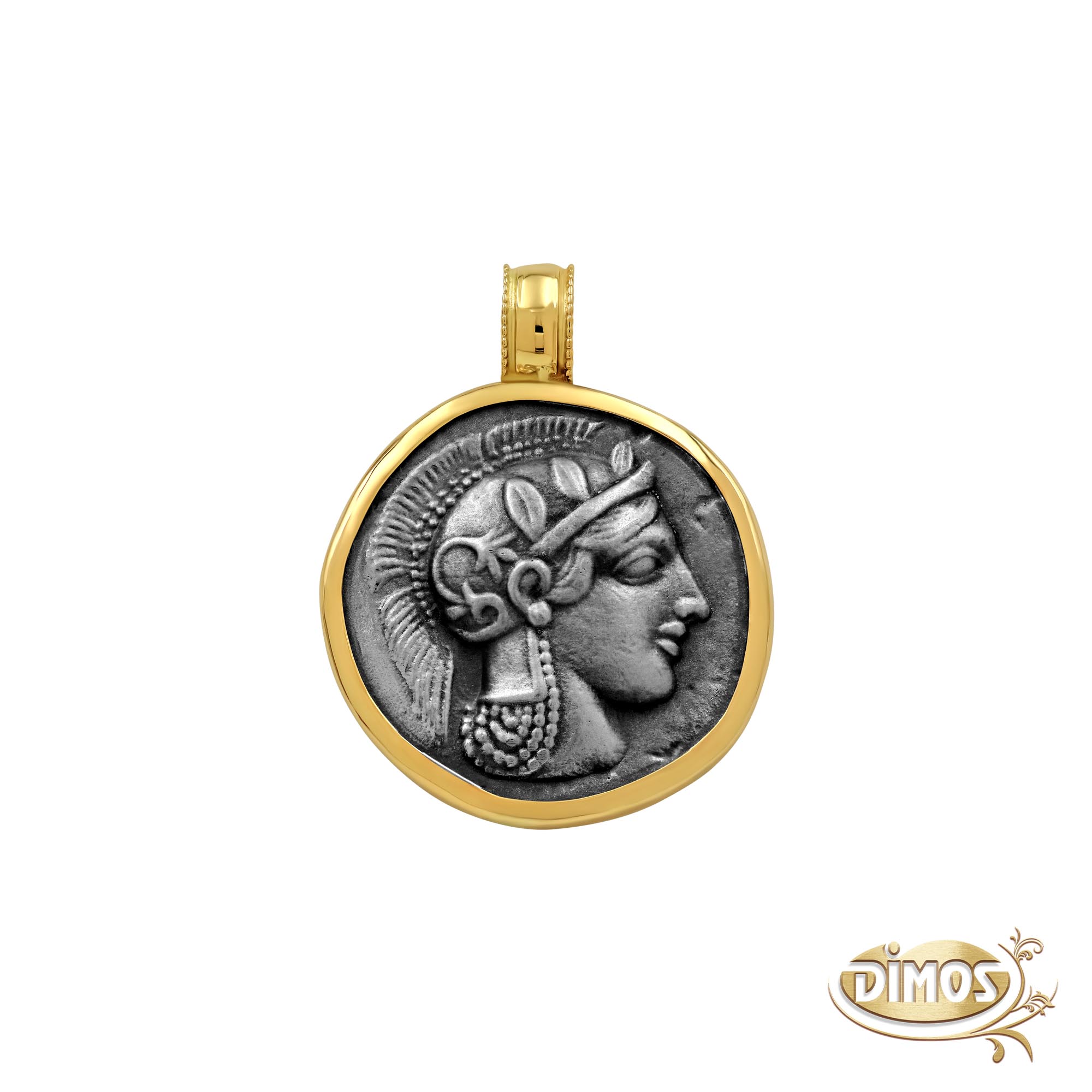 14k Gold & Silver Goddess Athena Coin Replica Pendant