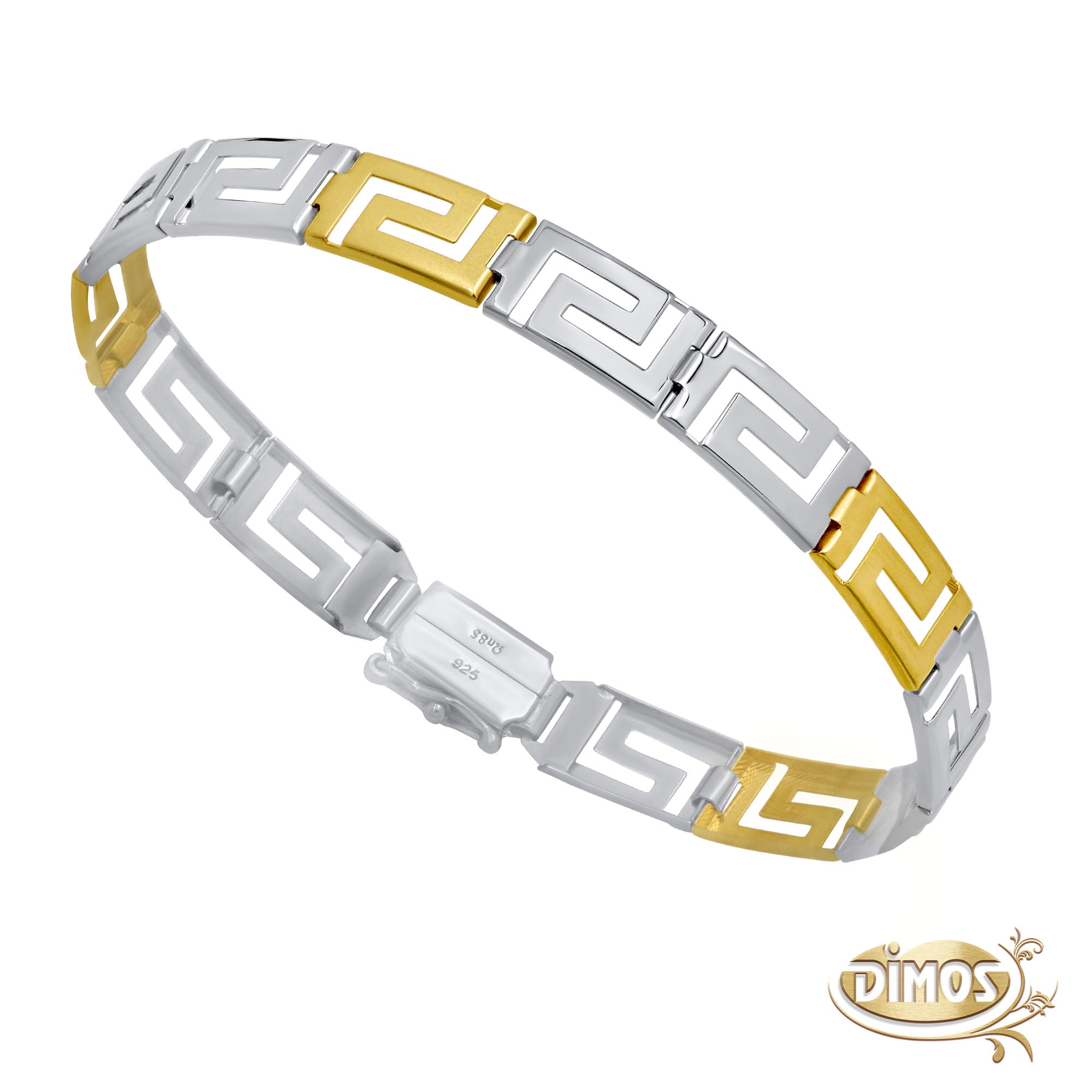 14k Gold and Silver Unisex Greek Key Bracelet