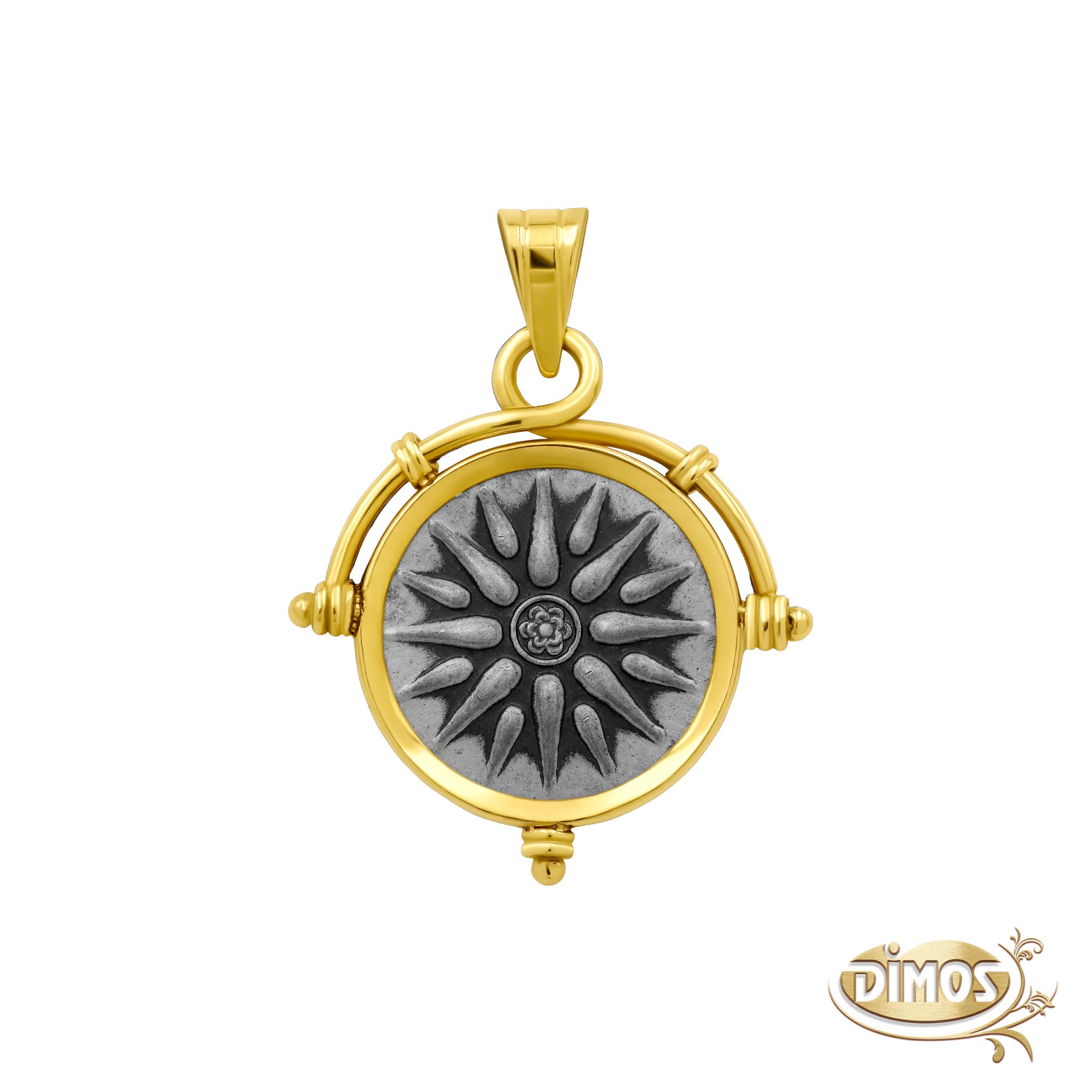 14k Gold and Silver Vergina Sun Pendant