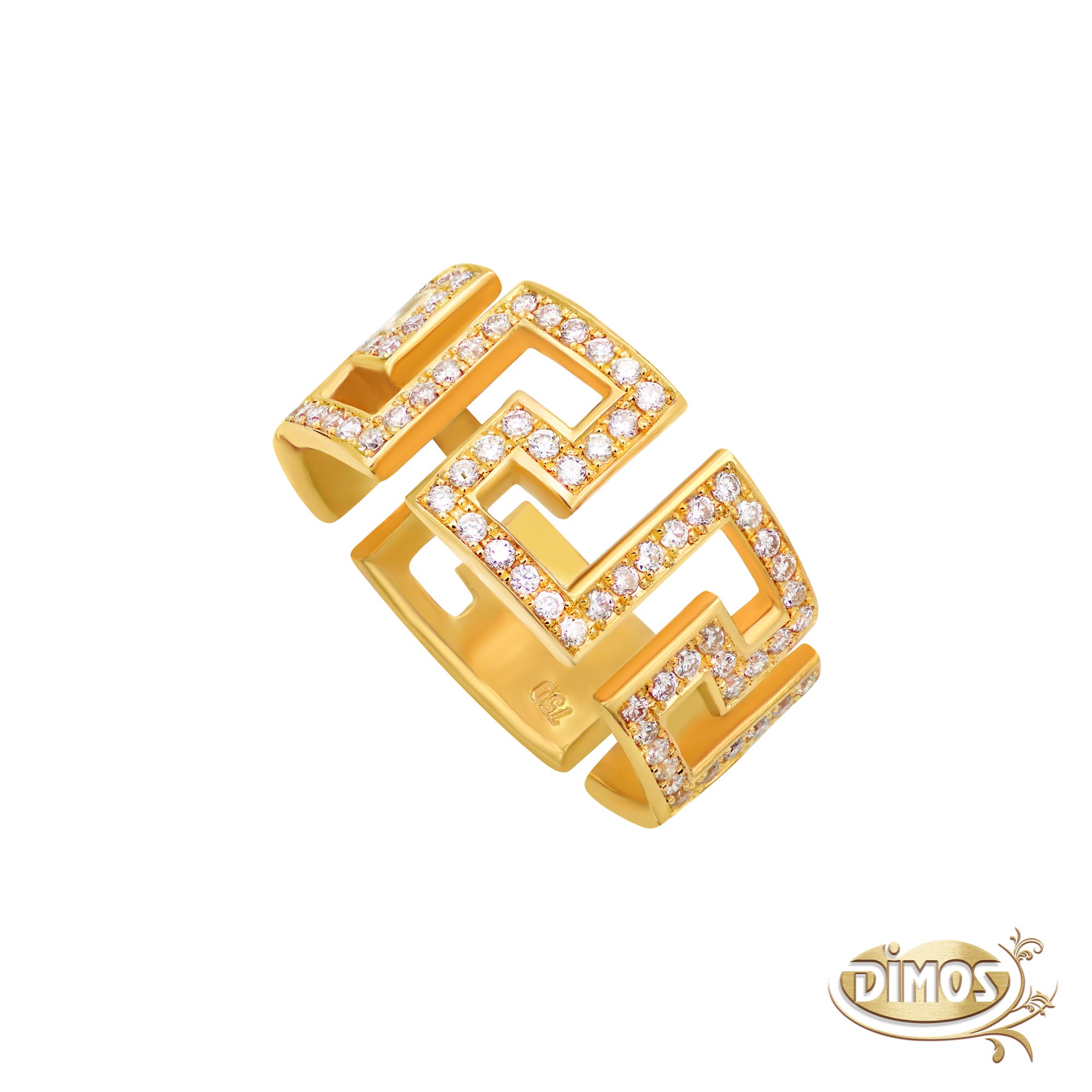 Gold Greek Key Diamonds Band Ring