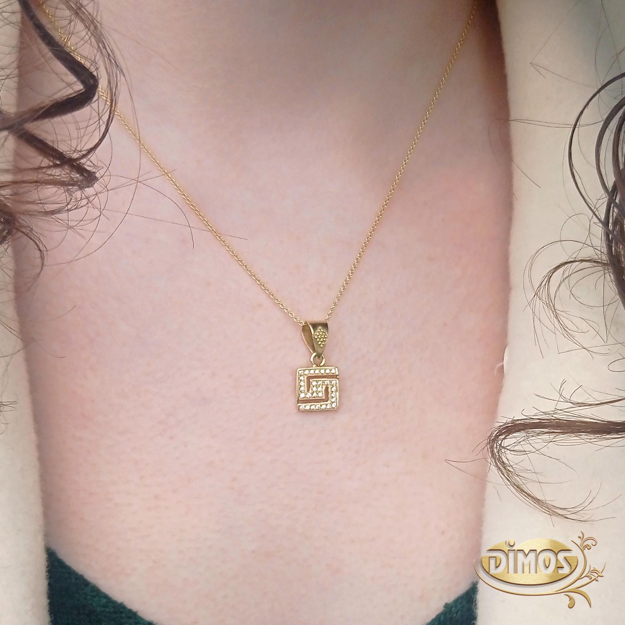 18k Gold Greek Key Pendant with Diamonds