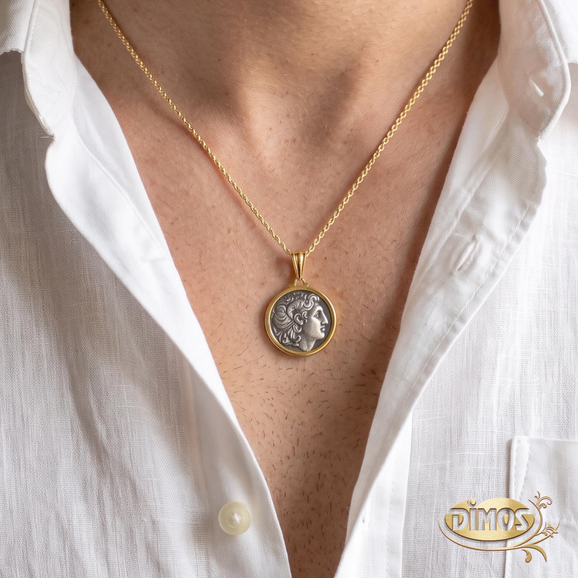 14k Gold & Silver Alexander the Great Pendant