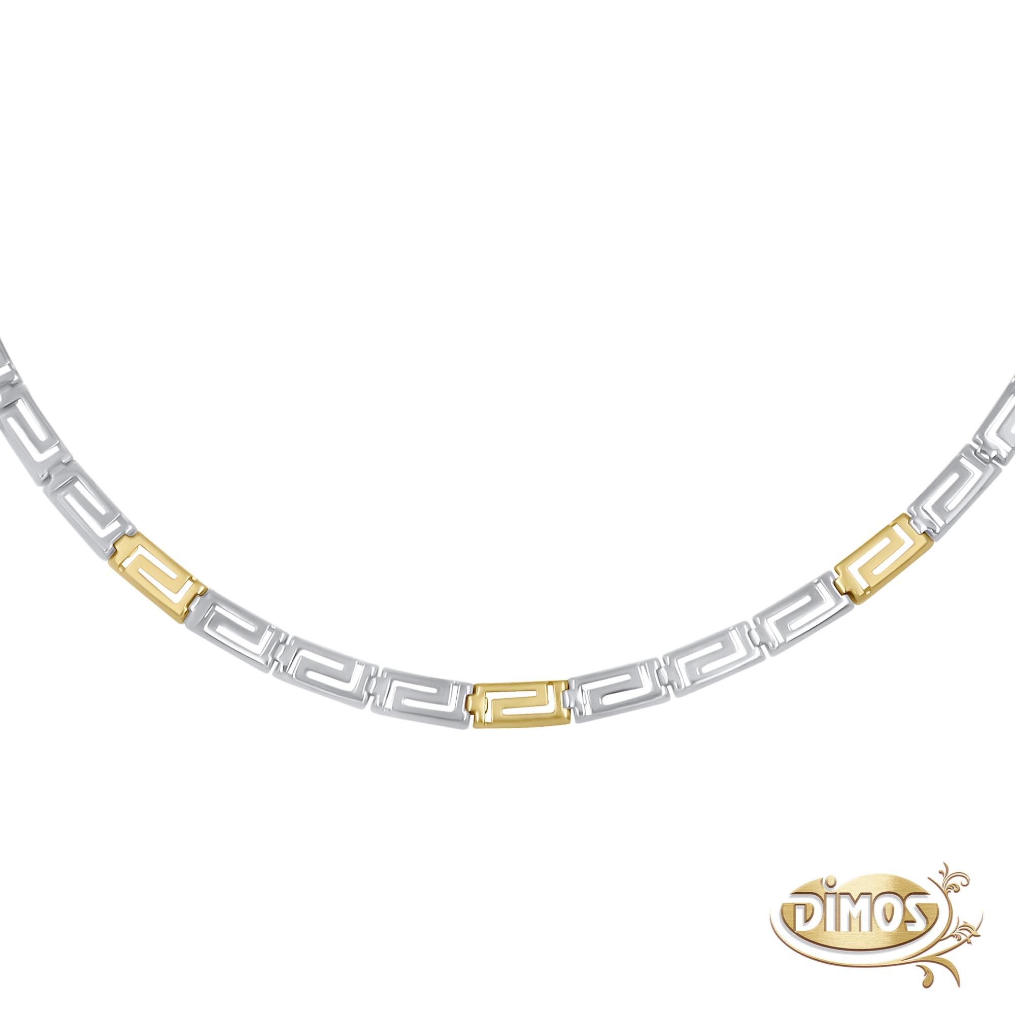 14k Gold and Silver Greek Key Necklace