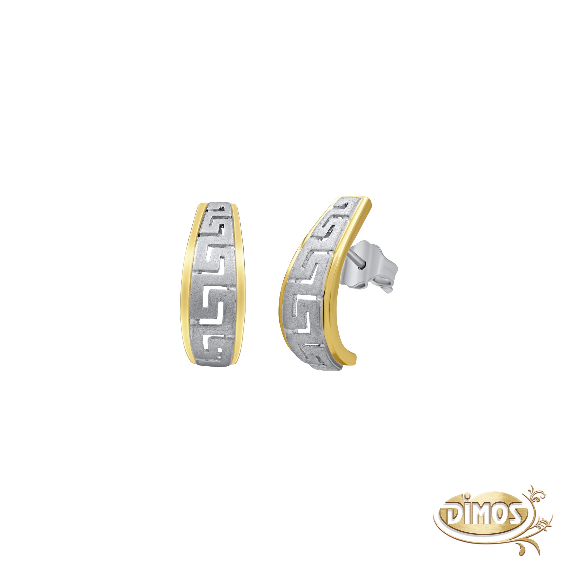 14k Gold and Silver Greek Key Earrings