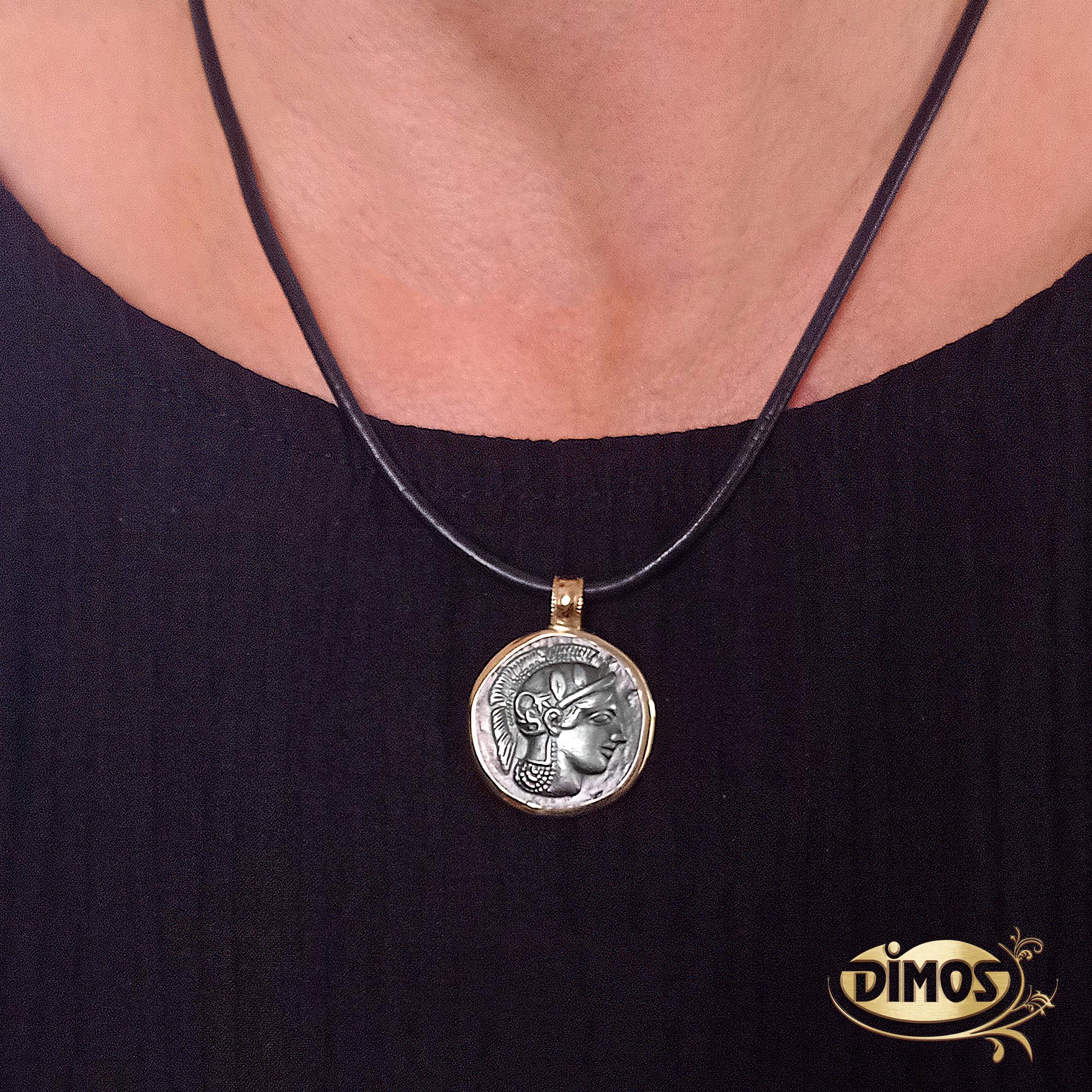 14k Gold & Silver Goddess Athena Coin Replica Pendant
